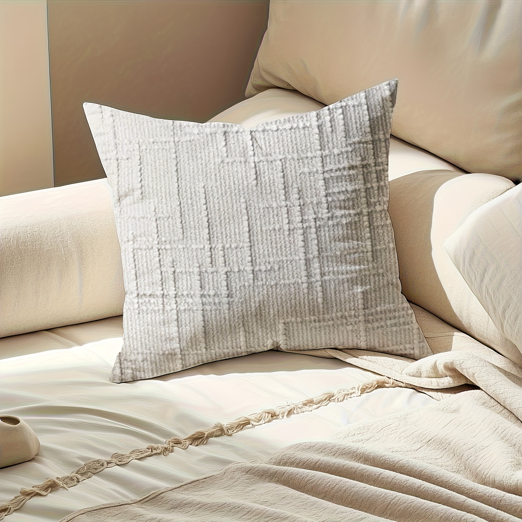 4pcs of Luxury Chenille Pillowcases - Double-sided Bamboo Joint Design, Zipper Closure, Soft Texture Fabric, Modern Style Decorative Cushion Covers Suitable for Sofas and Bedrooms Home Decoration Embellishments, Elegant Room Accessories, Texture