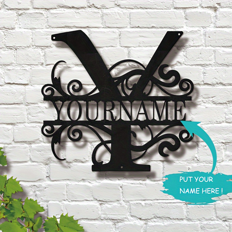 

1pc Personalized Name Metal Sign, Personalized Hanging Iron Sign, Metal Initial Split Letter Monogram Wall Decor, Custom Family Name Sign, Wedding Gift, Outdoor Metal Wall Art, Garden Metal Wall Art