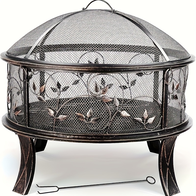 TEMU Fire Bowls, Fire Bowl With , Fire Bowl Garden Ã71x65cm, . & Charcoal , Fire Basket , Fire Pit For Garden Camping Beach - Flower Grass