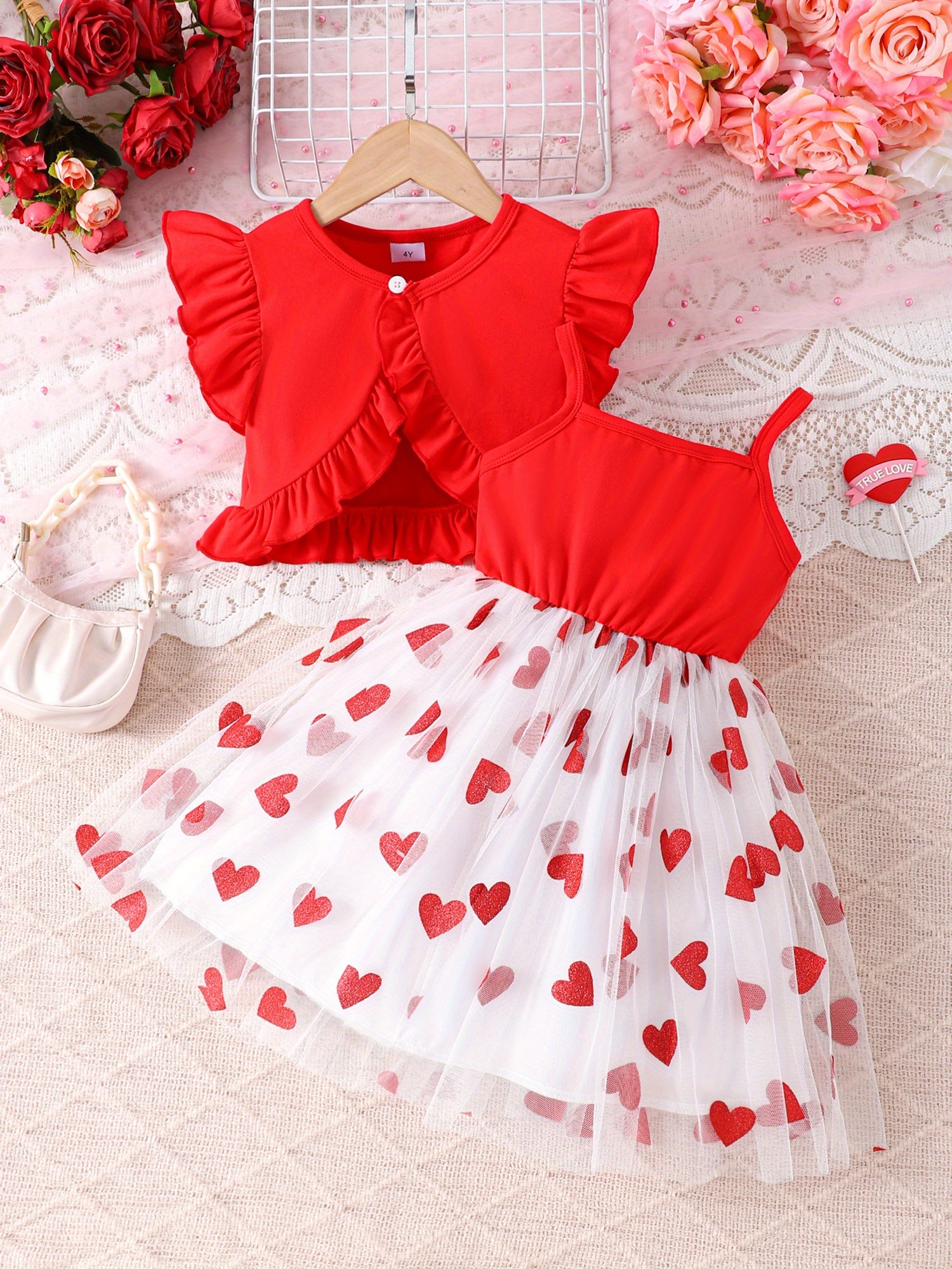 Tulle Red Rose Dress For Baby Girl GIRLS FLUFFY DRESS Pink Dusty - Main Image