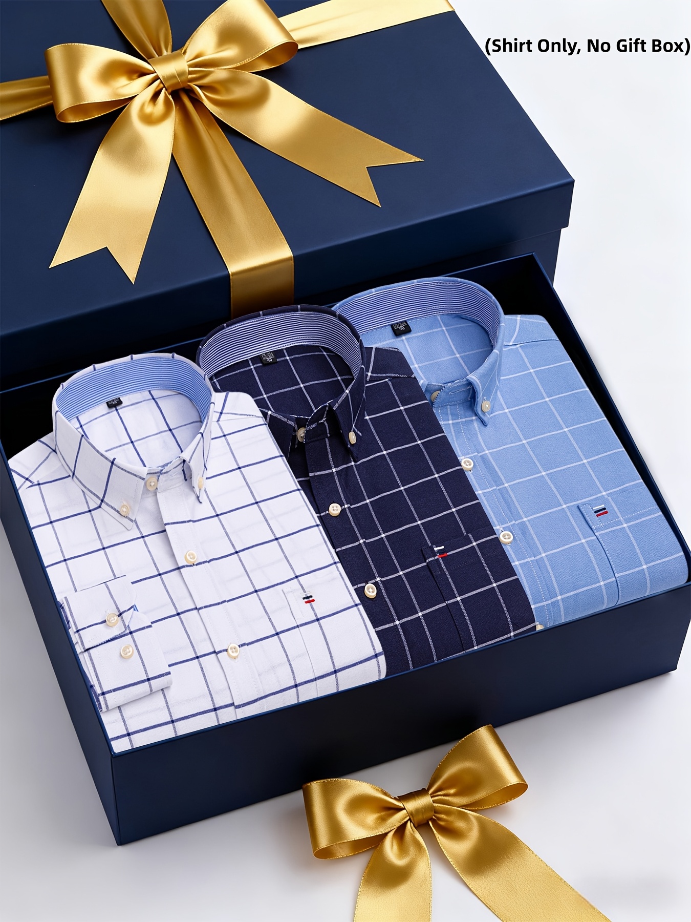 A Set of Three Pure Long-Sleeve Oxford Shirts with Embroidered Pockets on The Chest, Essential for Business Casual Outings, Suitable for Various Occasions, Available in Multiple Styles