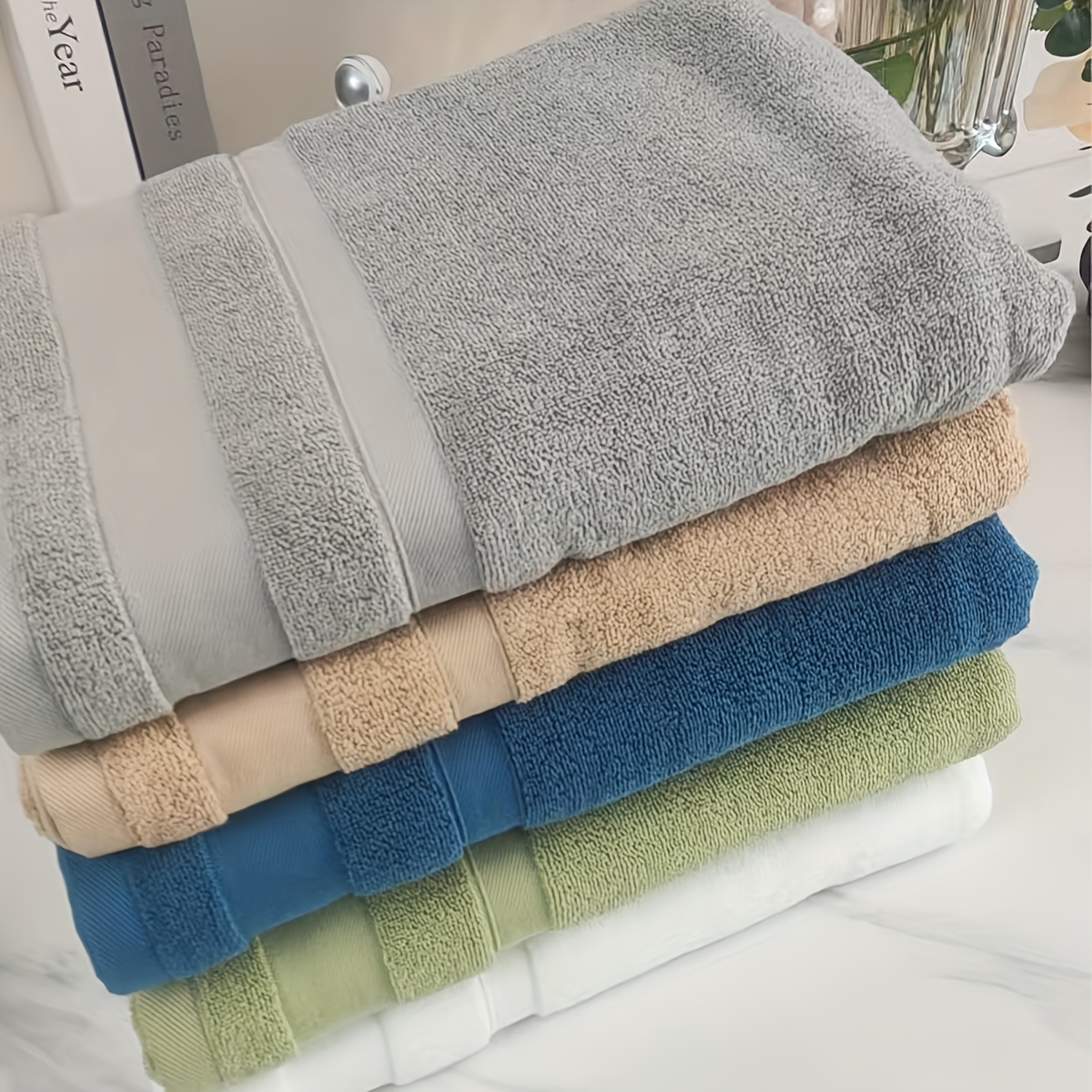 Lot De Serviettes De Bain Tissées Main 100% Coton Buldan, Réversibles, Extra Douces, Pierre Et Couleurs, 80x160 Cm