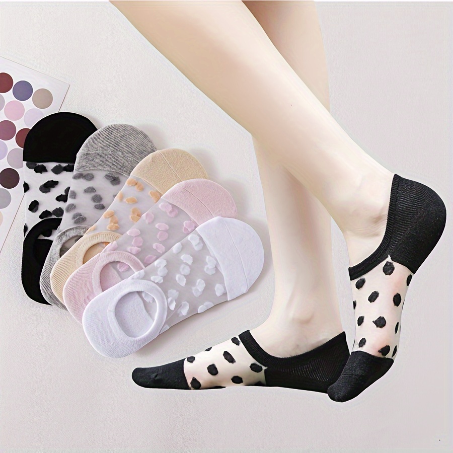 

5 Pairs Polka Dot Mesh Socks, Ultra-thin Breathable Low Cut Invisible Socks, Women's Stockings & Hosiery