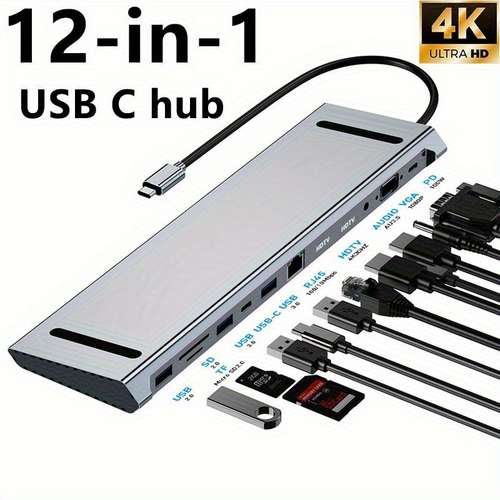 Hub USB-C 8 In 1 Docking Station Adattatore Per MacBook PC: USB 3.0/3.1, SD, Audio, Grigio