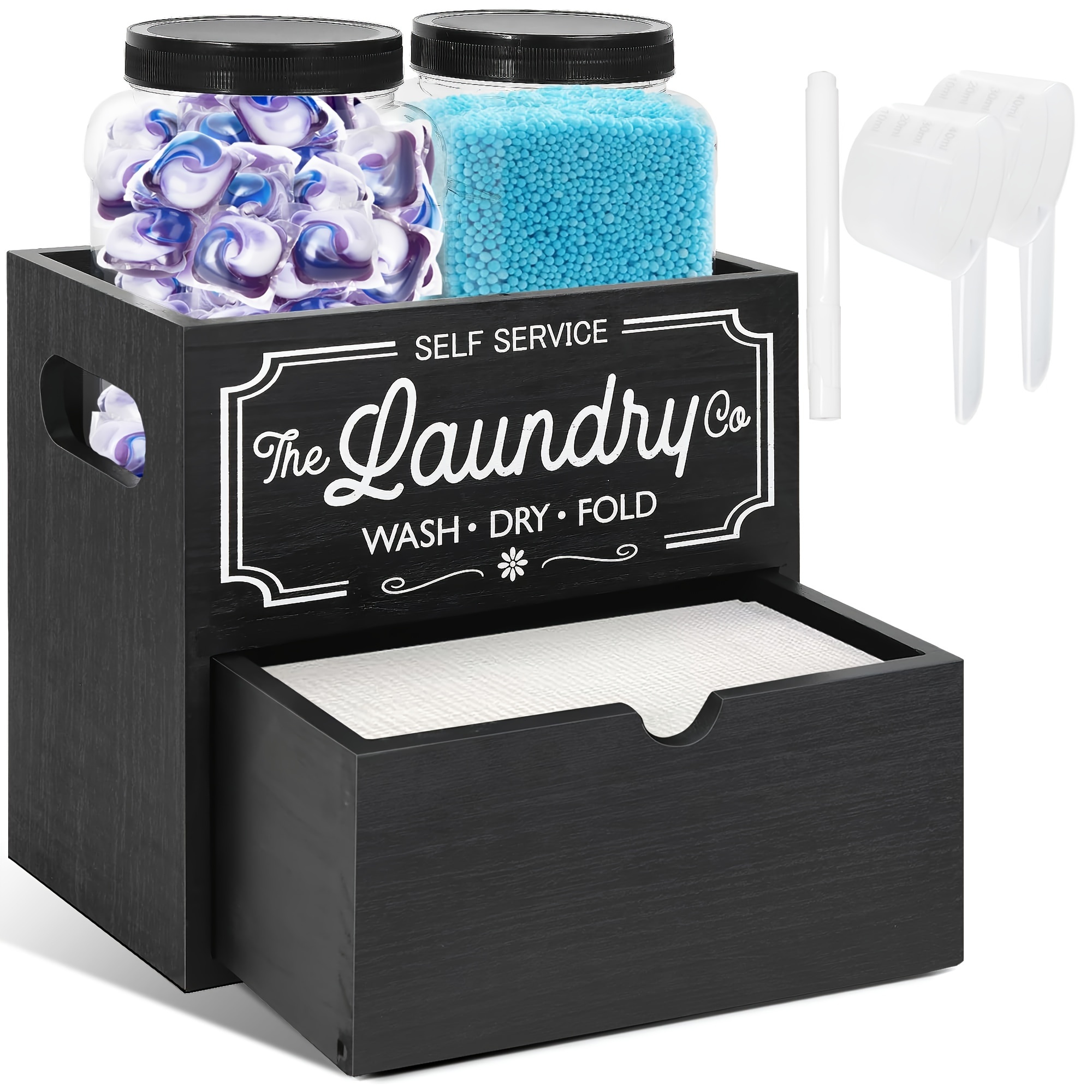 

Dryer Sheet Container For Laundry Room Organization, Laundry Pods Container 2 Plastic Jars With For Laundry Room Storage, Drying Ball And Laundry Detergent Dispenser, Laundry Room Decor