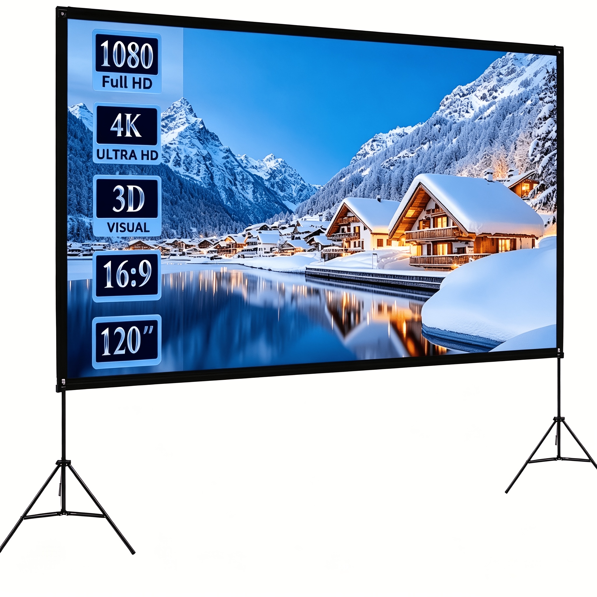 TEMU Pantalla de proyección portátil 4K Ultra HD de 60/100 pulgadas, pantalla 16:9, adecuada para cine en casa, compatible con smartphones/laptops