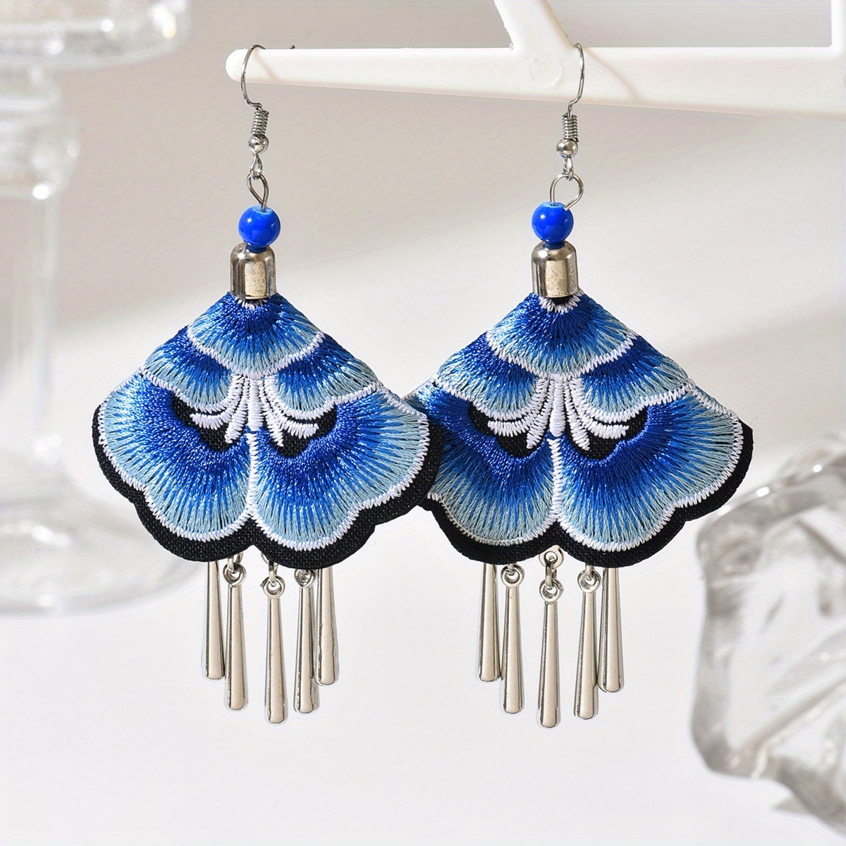 TEMU 2 Piezas de Pendientes de Tela Bordados Estilo Bohemio para Mujer, Adecuados para Fiestas y , Pendientes Colgantes de Bolsa de Estilo Chino,