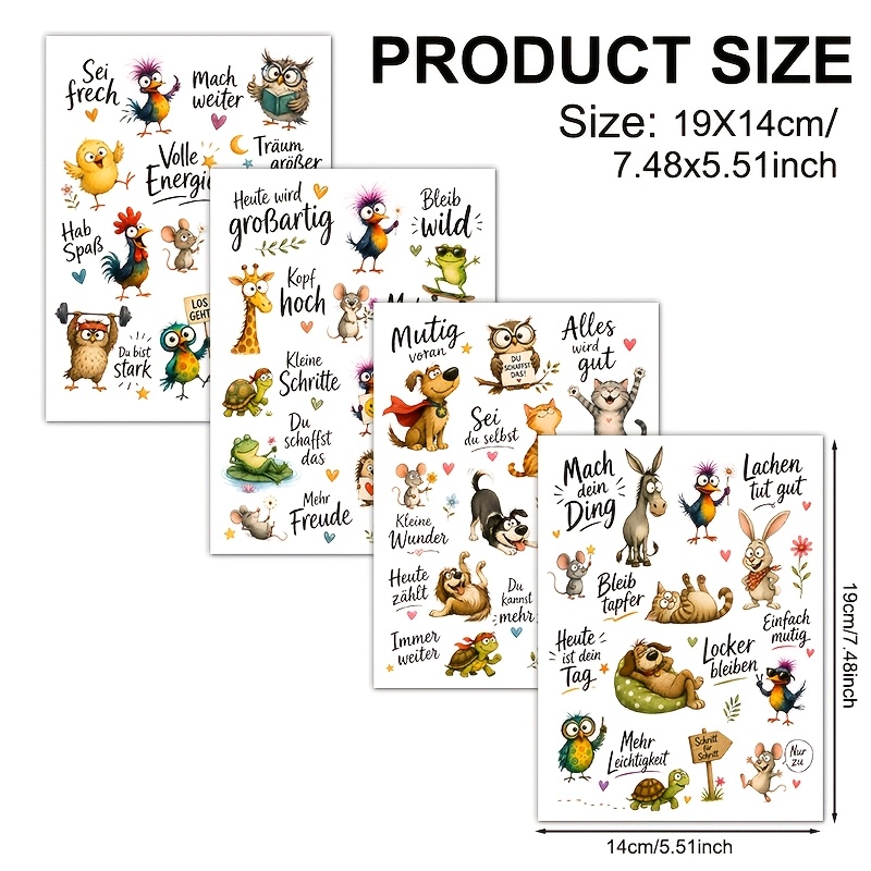 TEMU 4pcs German Forest Animal Vinyl Uv Dtf Transfer ( Transfer Paper Sold) Suitable For Cups, 16oz Glass Tumblers, Coffee Mugs, Ceramic, Computer,