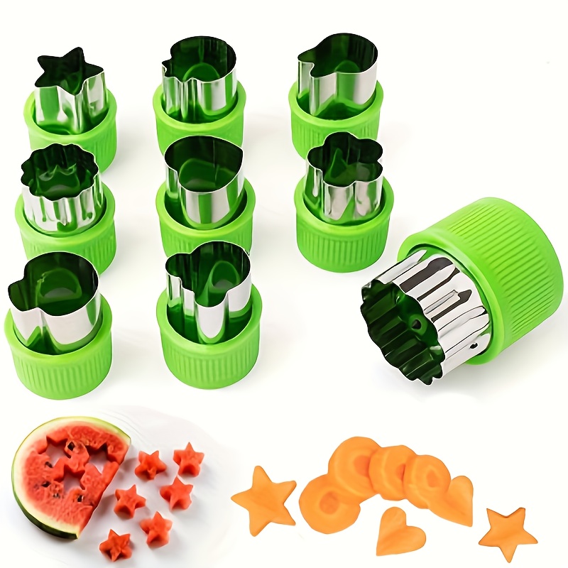 E-shop 9-teiliges Obstschneideformen-Set, Blumenmusterformen, Gemüseschneideformen, Edelstahl-PP-Handschuhe, Keksformen