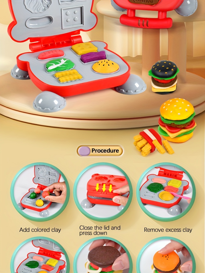 Luxueuze klei twee-in-een kleurrijke deeg keuken creatieve voedsel speelgoed set, inclusief burger en noodle maker, vormgevingsgereedschap accessoires en 24-kleur deeg set, geschikt voor meisjes en jongens van 3+ jaar oud kunst ambacht cadeau