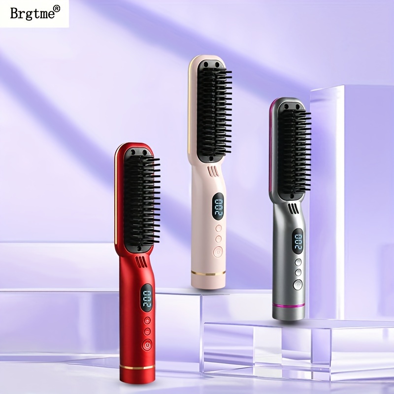 

Ionic Hair Straightening Brush, Portable Electric Straightener Comb With Lcd Display, Rechargeable Anti-frizz Styling Tool