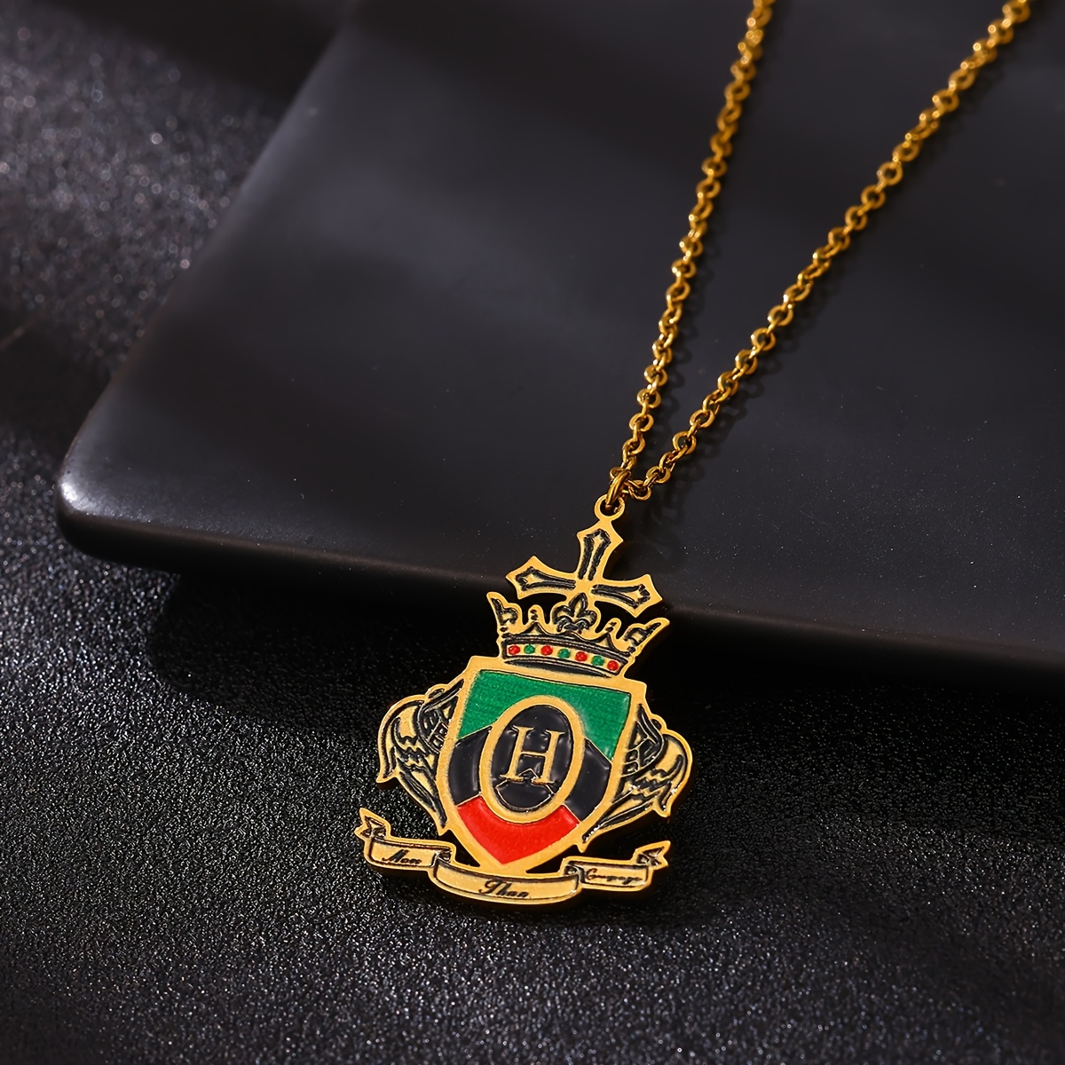 TEMU Personalized Stainless Steel Golden Self- Colorful Logo Pattern Necklace, Custom Hand-painted Colorful Pattern Necklace, Custom Jewelry Gift,