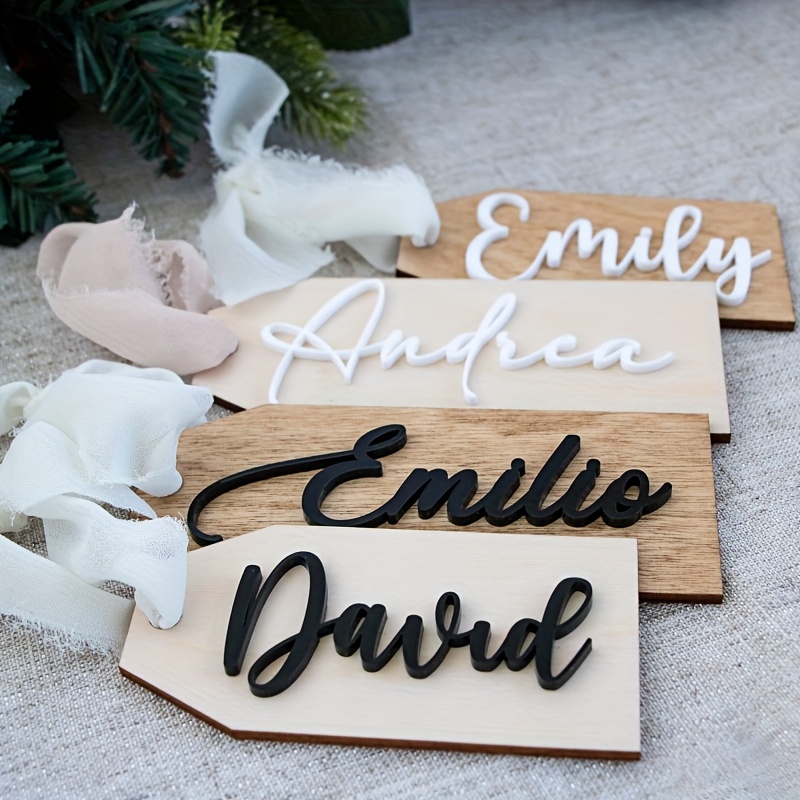 

Custom Acrylic & Wood Letter Tags - Personalized Name Labels For Wedding Favors, Party Gifts, And Holiday Decorations