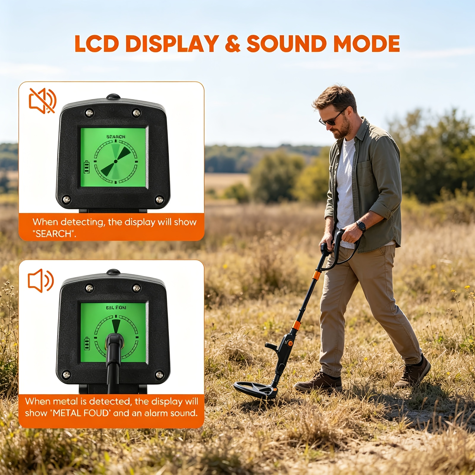Lightweight Metal Detector With Tone & Visual Alert, Adjustable Sensitivity Beach/backyard Finder, Lcd Battery Level Display Hobby Gift For Outdoor