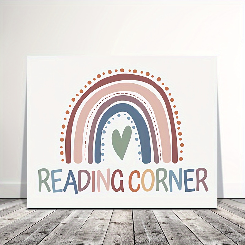 

1pc Wooden Framed Canvas Painting, Reading Corner Boho Rainbow Wall Art Prints For Calming Corner Classroom Library, Wall Art Prints With Frame 11.8inch*15.7inch