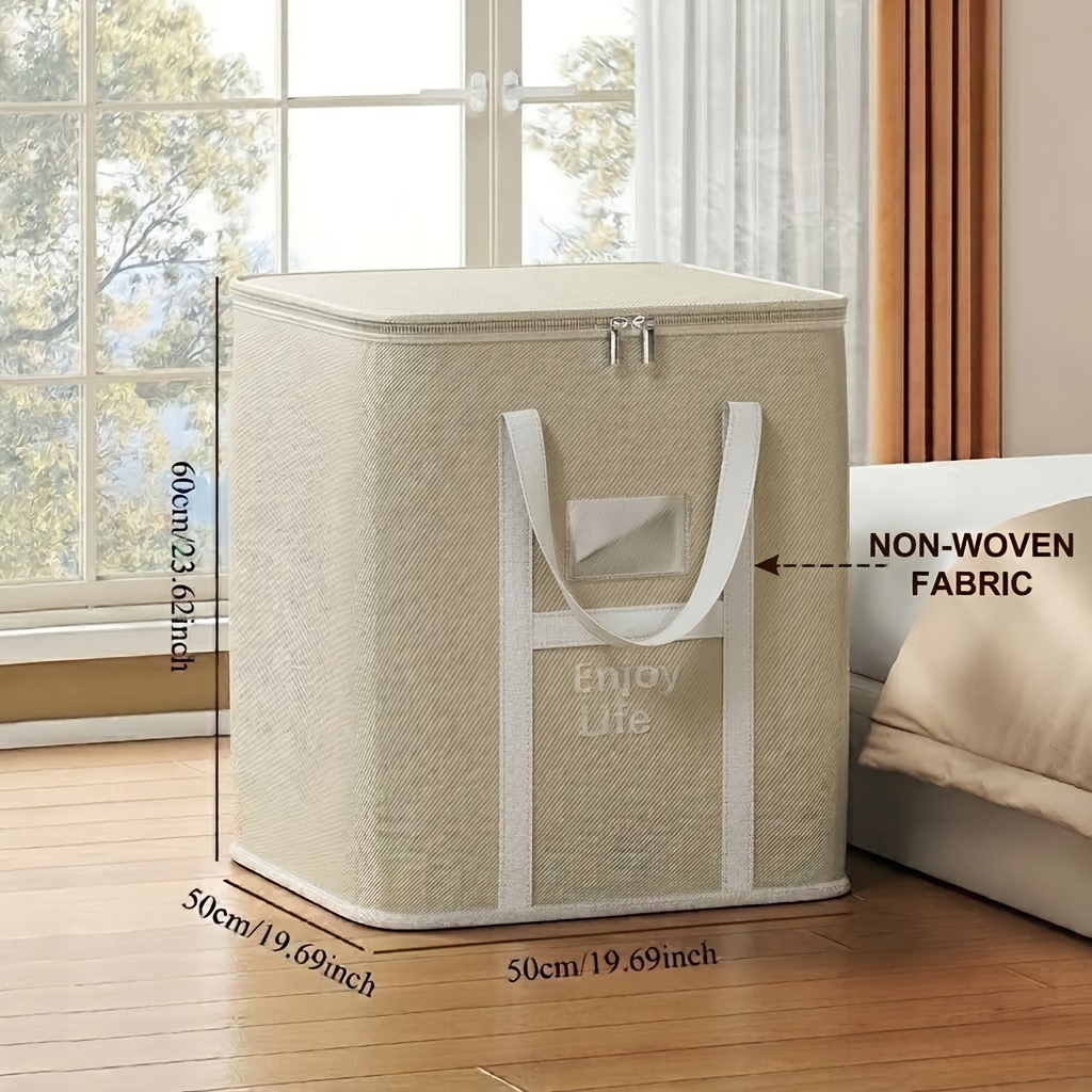 TEMU 1pc Clothing Storage Box, Double-layer Thickened Zippered Design, Moisture-proof And Moisture-repellent, Washable With , Thickened Fabric