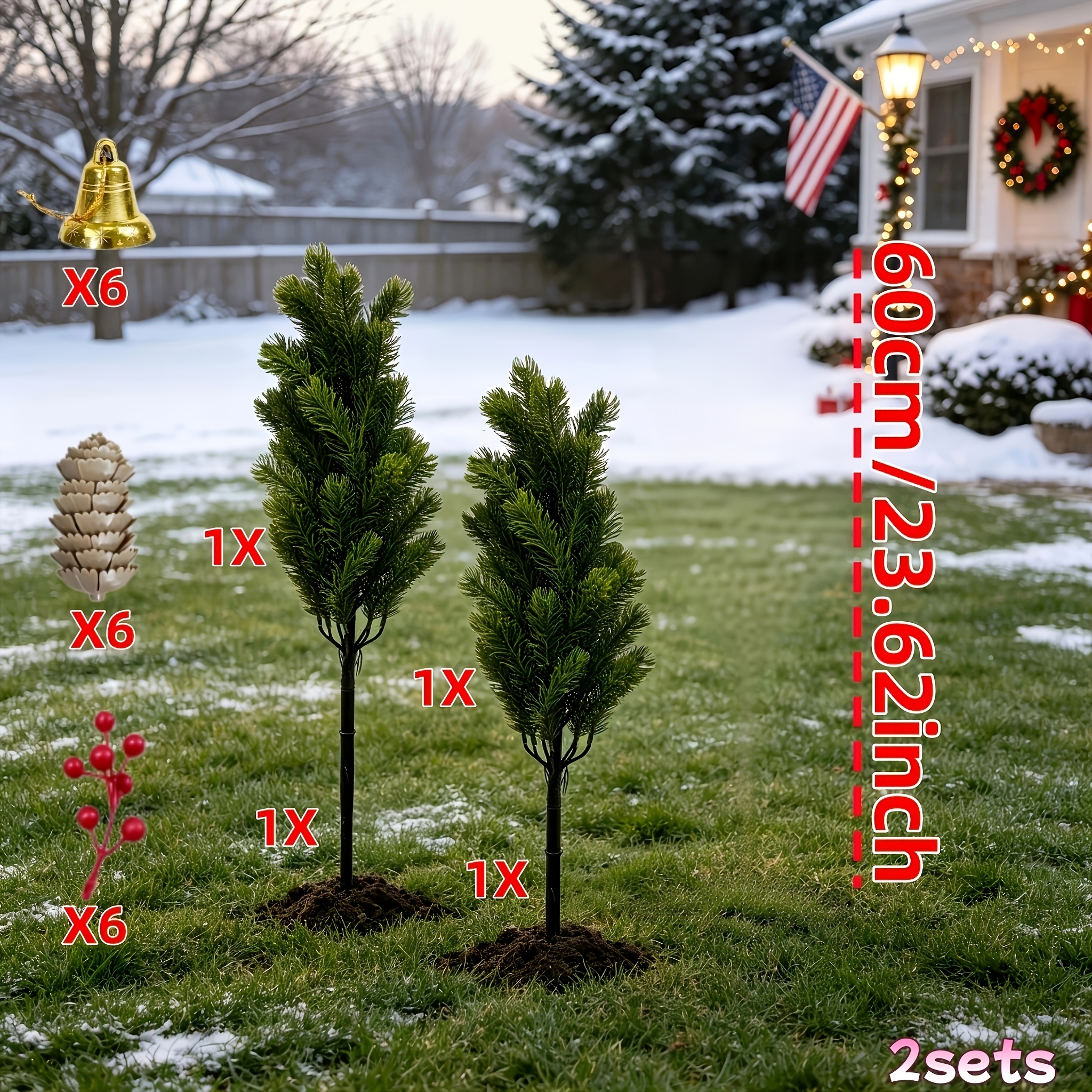TEMU 2 Sets - Large Realistic Ground Plug And Red Berries, Bells, Pinecones, And 1pc Pointed Ground Plug Nail | Assembled, Insert To Complete ,
