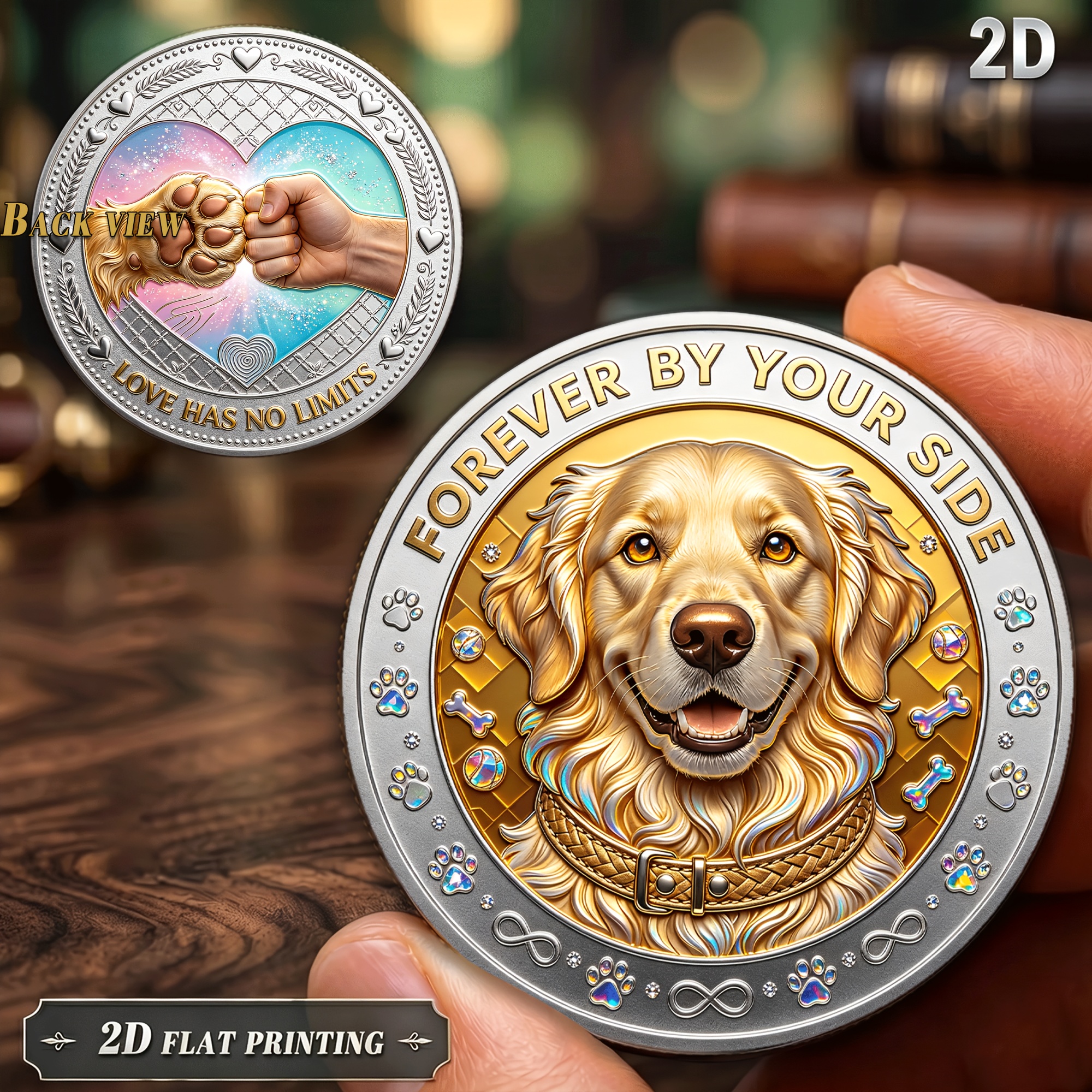 TEMU Replica Coin 1pc 1pcs Golden Retriever Collectible Coin Suitable For Pet Lovers Gift, Vintage Dog Token With Transparent Gift Box, Commemorative