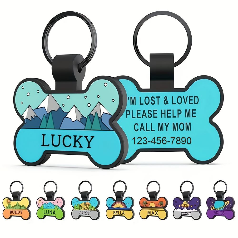 Customized Silent Bone-Shaped Dog Tag with Silicone Material for Pet Identity, Engraved Personalized Pet Tag for Dogs and Cats