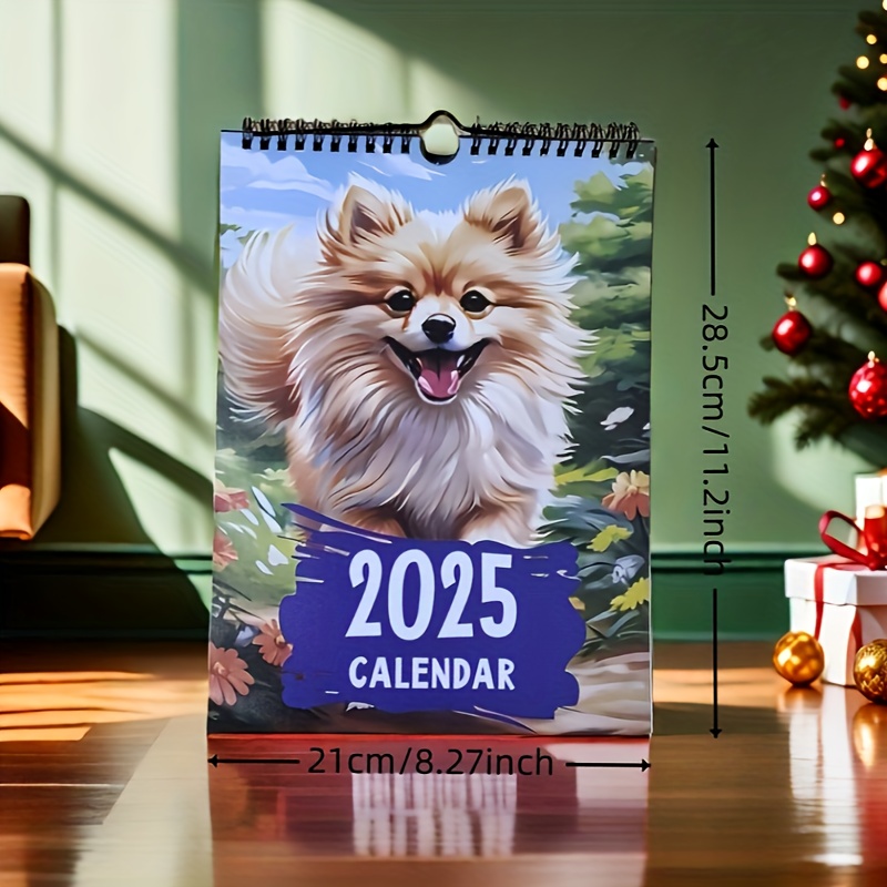 TEMU 2025 Pomeranian Dog Calendar - Cute Supplies, English Text