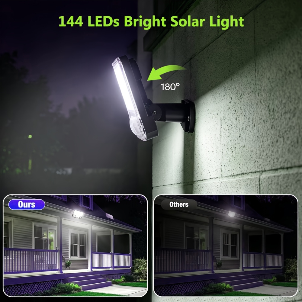 4pcs Solar Motion Sensor Wall Lights with 144 LEDs and 3 Lighting Modes