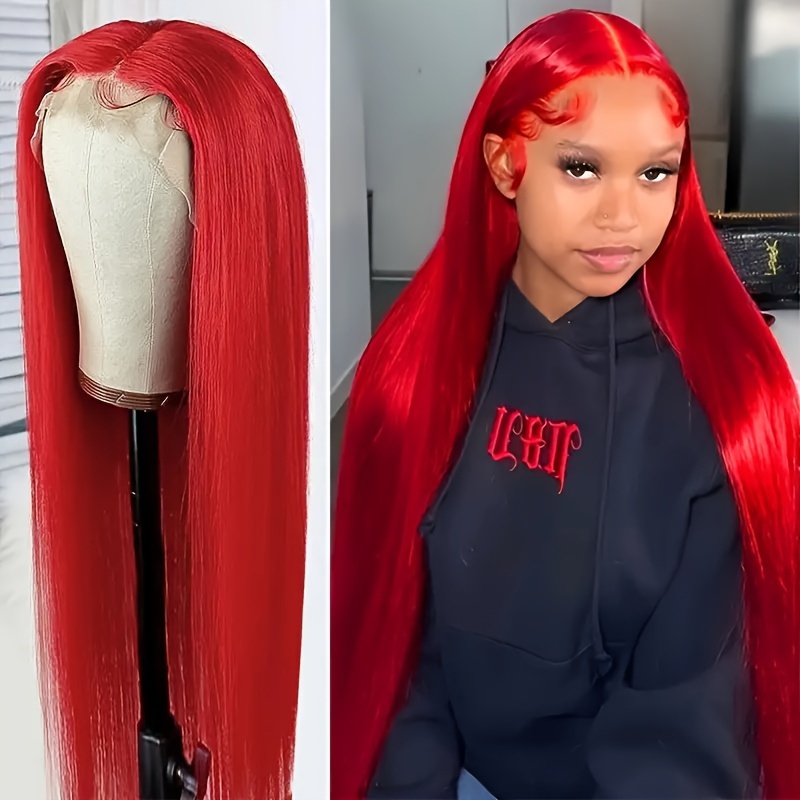 

200% Density Long 13x4 Red Straight Human Hair Wigs For Women With Baby Hair Brazilian Human Hair Wigs Lace Frontal Long Human Hair Wigs