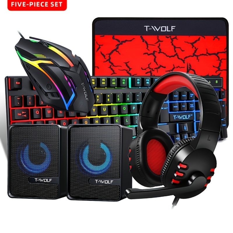 TEMU Keyboard Mouse Headset Speaker 5pcs Set Gaming Light-up Kit