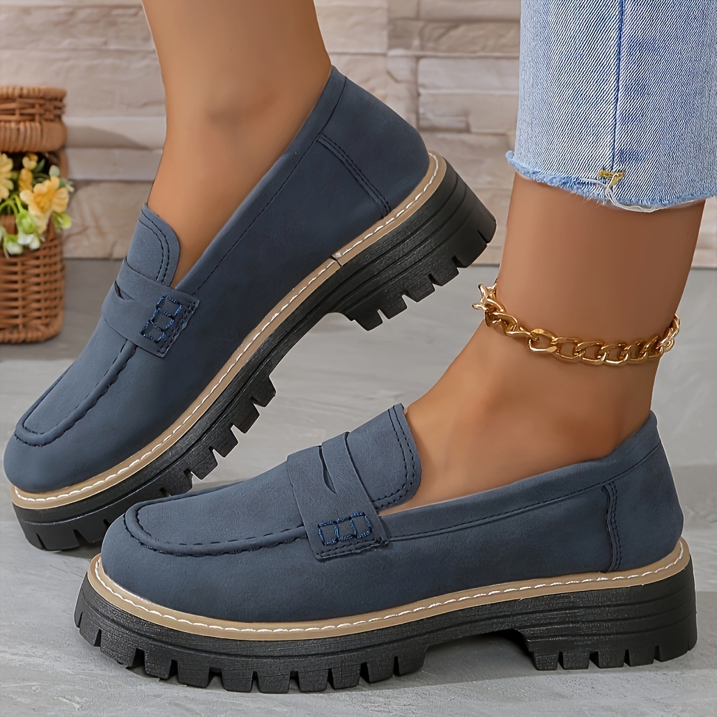 women s solid color platform loafers fashion preppy style details 2