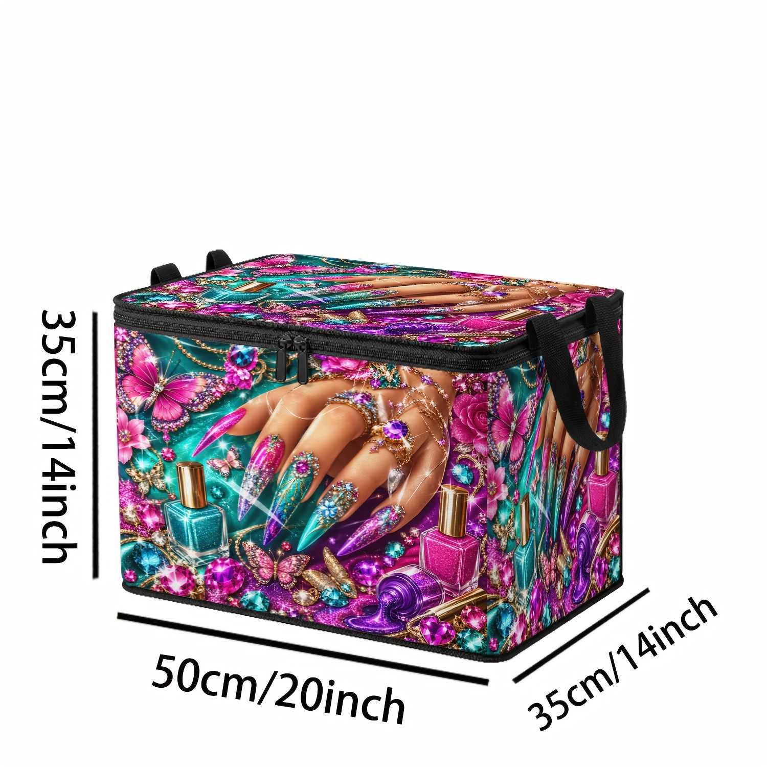 TEMU 1pc Gem Luxurious Nail Art Long Nail Pattern Soft Fabric Organizer, Large Capacity For Nail Tools And Additions Storage, Reinforced Handle For ,