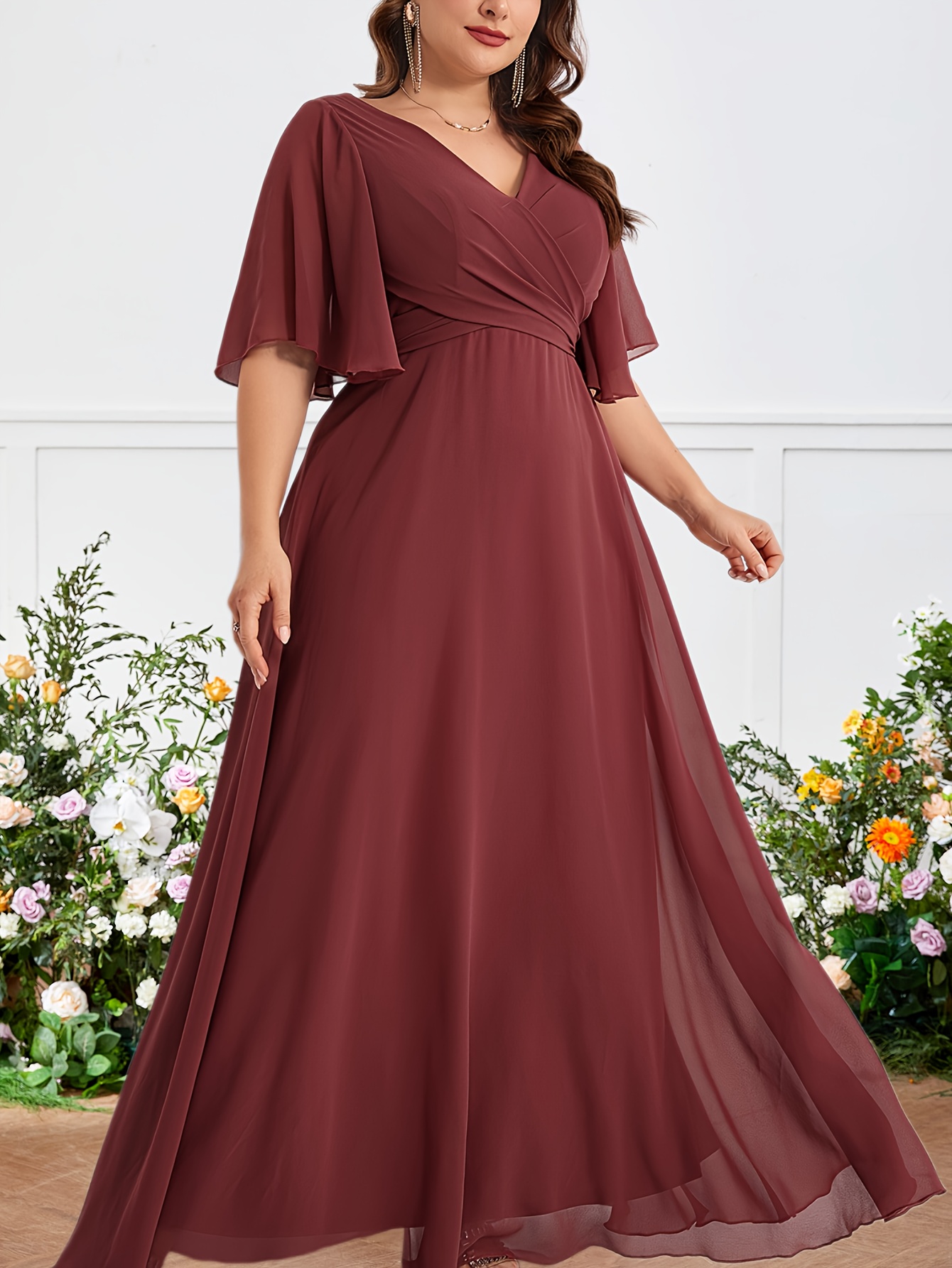 dark red plus size bridesmaid dresses Zapaka Women Dark Red Long Bridesmaid Dress A Line V Neck Bridal Party Dress  with Split Front – ZAPAKA NZ main image 0