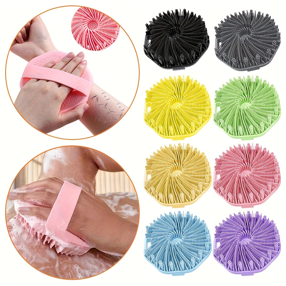 1pc silicone body scrubber loofah exfoliating massage tool for smooth light beige ergonomic grip no battery needed 6 colors blue purple suitable for most people silicone massage tool bathing accessory textured surface durable exfoliator nontoxic material details 0