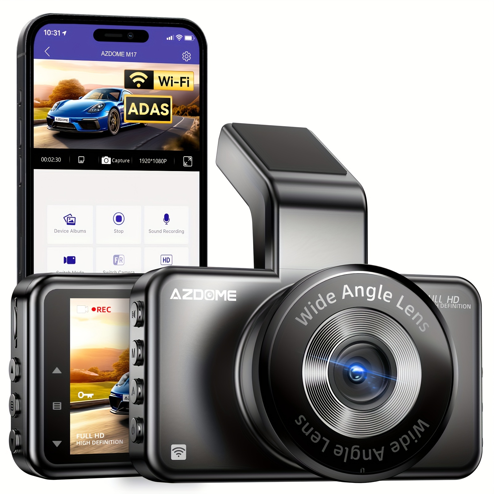 

[techsavvy] M17 Hd 1080p Dash Cam With 3" Screen, 6-lens , , 150° Adjustable View Angle, Wifi, Time Lapse Video, , Loop Recording, Parking Mode, , Usb Powered, Dashcam For Car