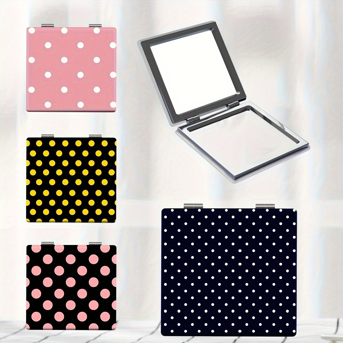 

Polka Dot Print Makeup Mirror, Cosmetic Touch-up Mirror For Pocket, Purse Or Handbag, Portable Small Double Side Folding Beauty Mirror, Gift For Women