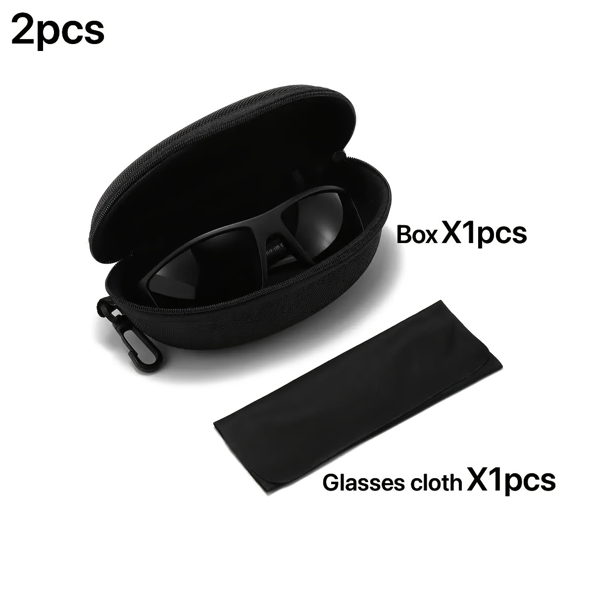TEMU 2pcs Elegant Polyester Glasses Case With Zipper And Hook, Black Hard Shell Unisex Glasses Case, Fashion Additions Storage Box