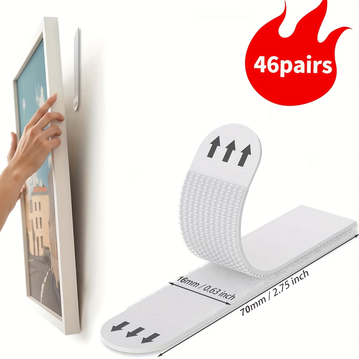 TEMU 46pcs Picture Hanging Strips Heavy Duty, A+b Hook And Loop Picture Hangers, Removable Hanging Poster Hangers, Adhesive Tape Wall Strips, Large