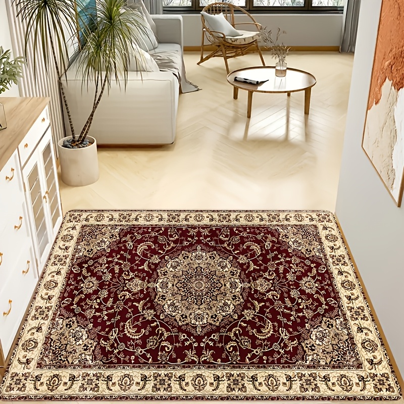 TEMU Moroccan Vintage Rug Suitable For Living Room, Non-slip Soft Machine Washable Carpet With Moroccan Pattern, Bedside Floor Mat For Bedroom,
