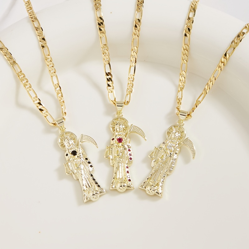 MaxBling81 Santa Muerte Saint Death Cuban Link Chain Necklace - Cubic Zirconia