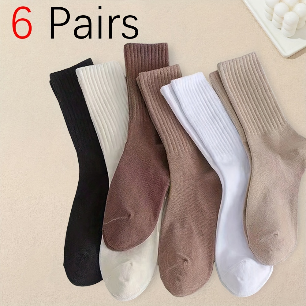 

6 Pairs Unisex Solid Crew Socks, Simple & Mid Tube Socks, Women's Stockings & Hosiery