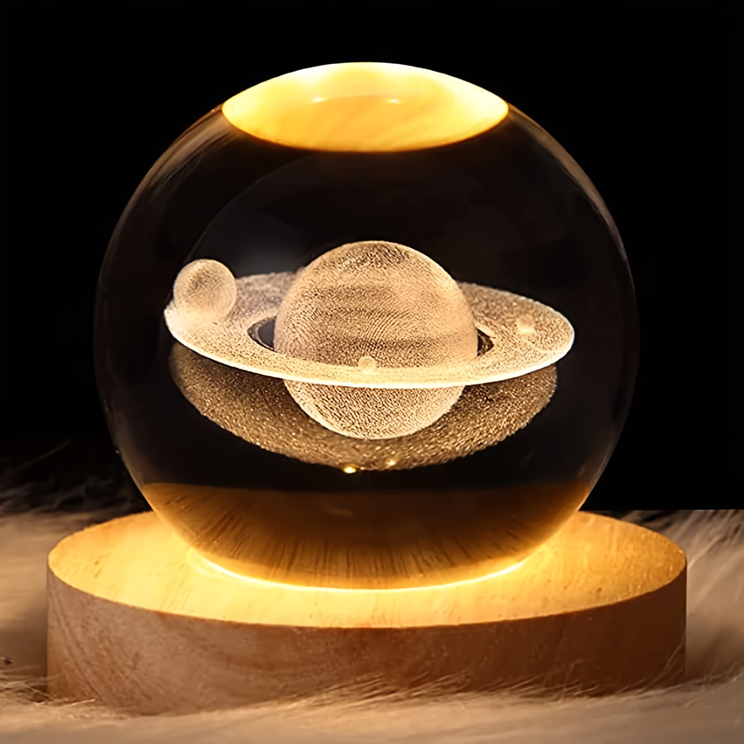 

1pc Small 3d System Crystal Ball With Wooden Base, Night Light For Home Decoration, Gift For Astronomy Lovers Educational Space Model 2.36 Inch