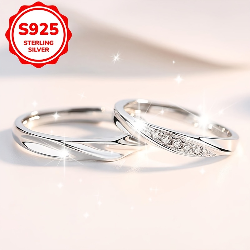 2pc Women's S925 Pure Silver Mobius Loop Couple Rings, Adjustable