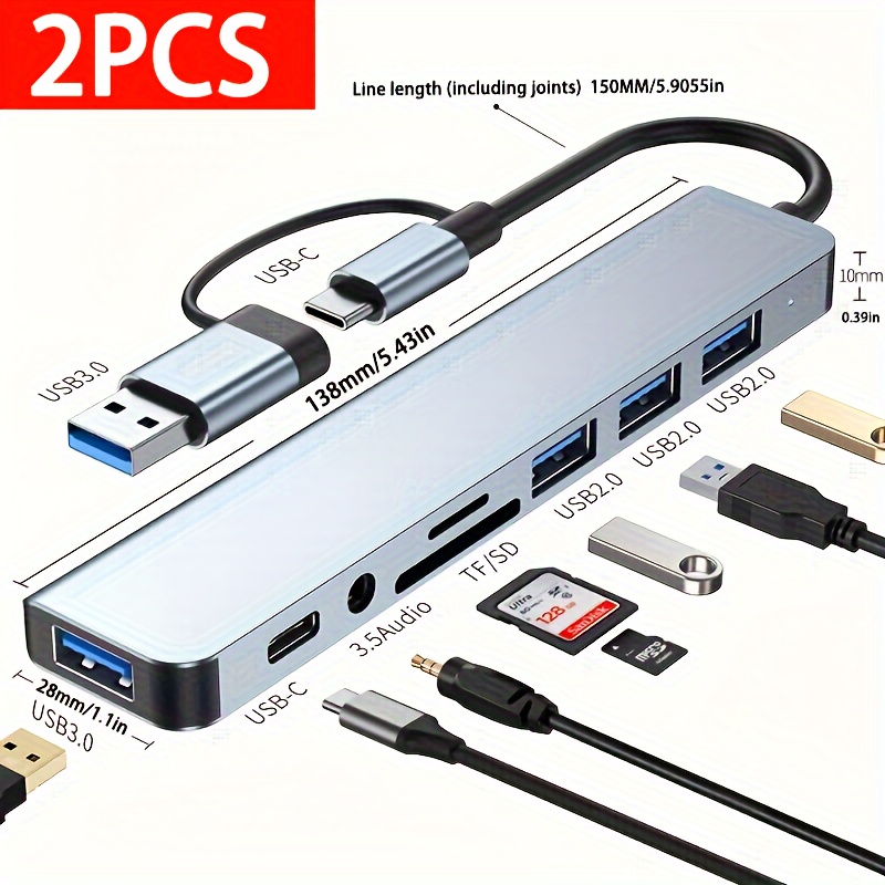 

Versatile 8-in-1 Docking Station, With Usb-c/usb3.0 Dual-head Design, 8-port , Sd/tf Card Reader, 3.5mm Audio Jack, Thunderbolt Data Port, And Type-c To Usb Adapter