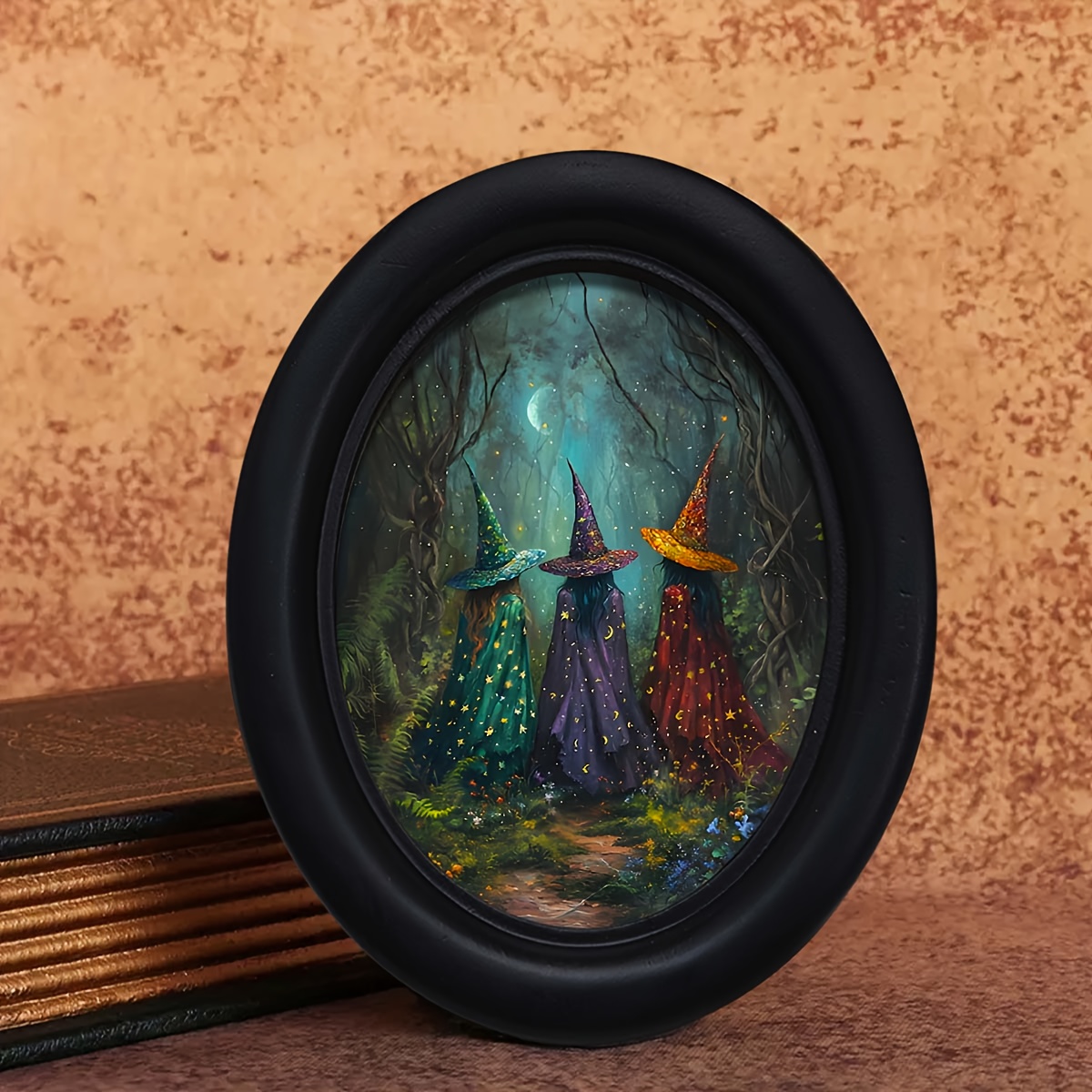 TEMU 1pc Gothic Halloween Decor - Oval Wooden, Featuring Pattern, This Dark Academic Style Ornament Is Perfect For Your Living Room, Bedroom,