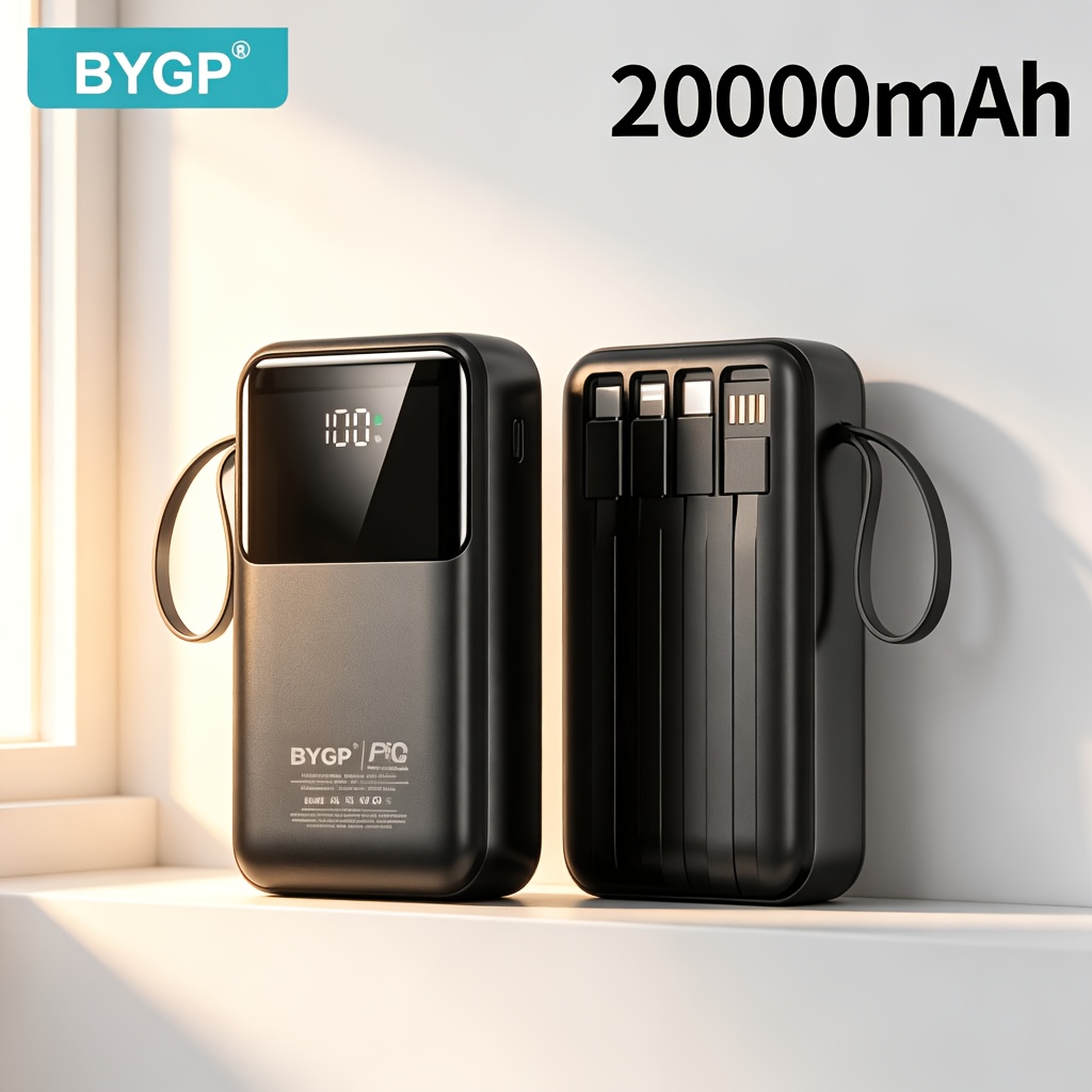TEMU Batería Externa Portátil de Carga Rápida de 22.5W, 20000mAh de Gran Capacidad, de Carga Incorporados, Múltiples Puertos USB y Tipo-C, Pantalla