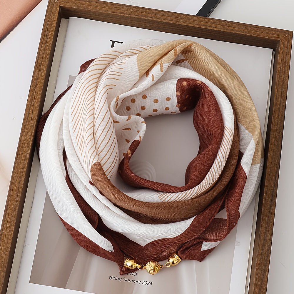 TEMU Lightweight Printed Magnetic Closure Scarf, Convenient And Fashionable Neck Scarf, 100% Polyester, Women's Decorative Scarf, Use