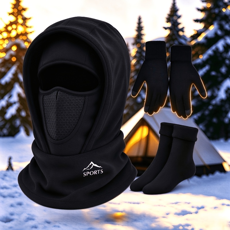 TEMU 3pcs, Autumn And Winter Outdoor Thick Warm Hat Set, Unisex, Balaclava Hat, Suitable For Outdoor Activities Such As Cycling And Hiking, Hat,