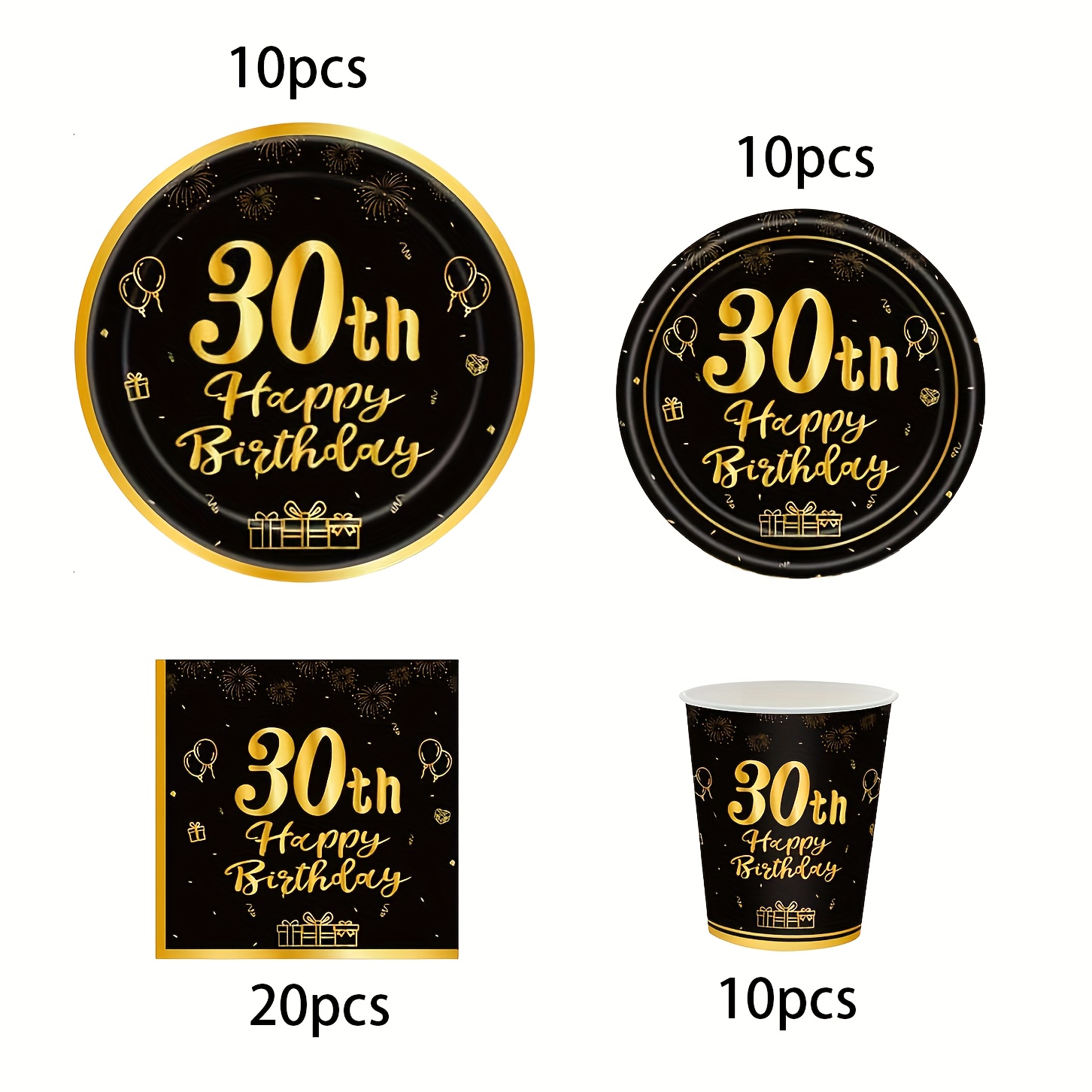 Image of 50pcs Black And Golden 30th Birthday Party Supplies 30th Birthday Party Paper Plates Cups Napkins Tableware Set For Men Women 30 Years Old Birthday Party Table Decorations