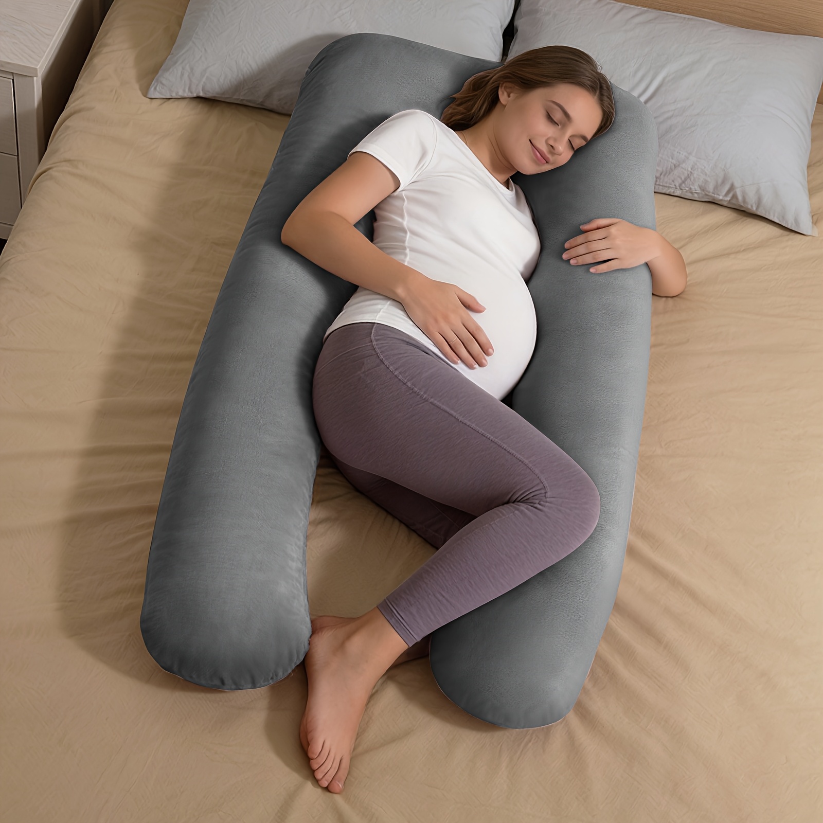 140x70cm U-shaped Full Body Pregnancy Pillow, Side Sleeper Pillow With Removable Washable Cover, Soft Maternity Support Pillow For Sleeping, Lounging & Relaxing, Black, Gray, Purple