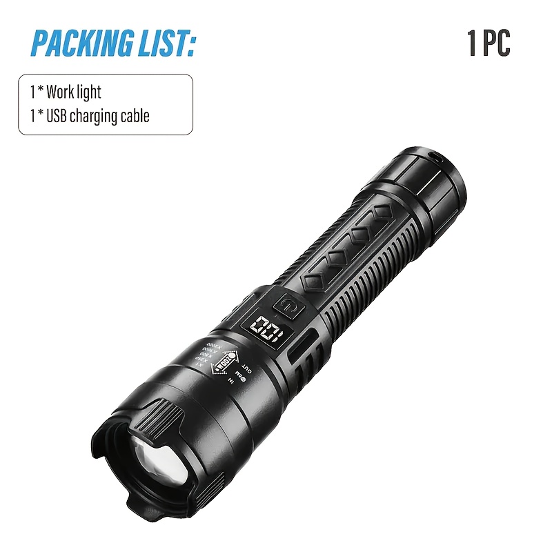 TEMU Bright Tactical Flashlight, Rechargeable Led Flashlight, Adjustable Focus Handheld Light, Zoomable Flashlight, Suitable For Multi- Such As