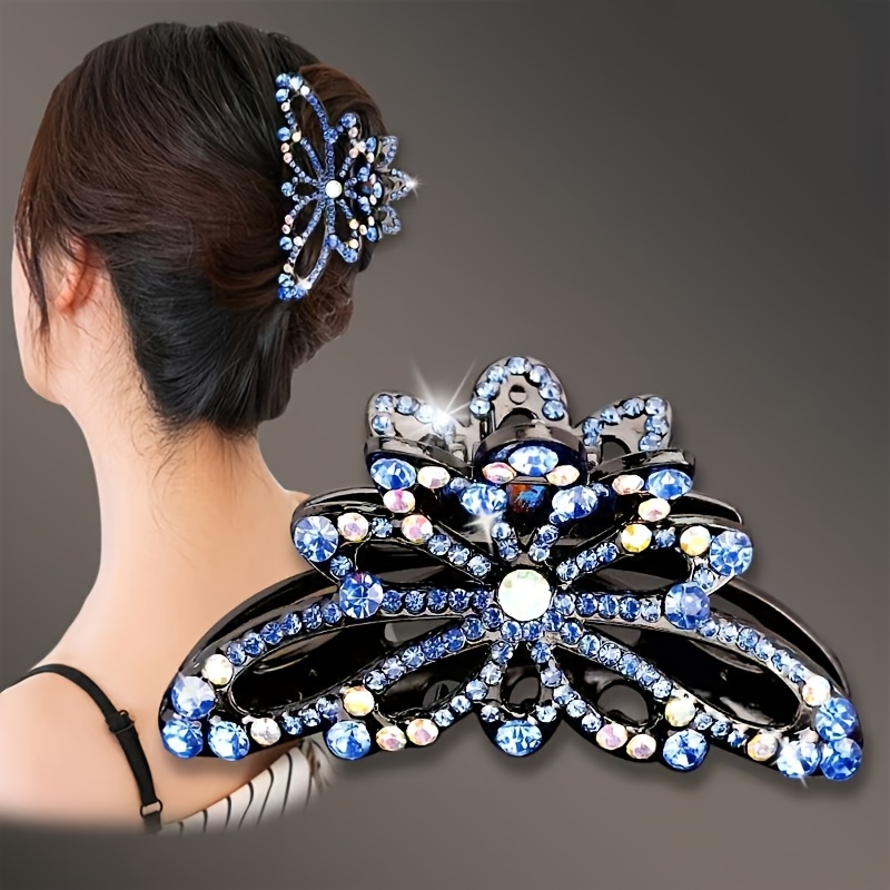 Image of 1pc Women Lady Exquisite Hair Clip Claw Pins Large Fancy Rhinestones Claw Clip Jaw Clips For Thick Hair