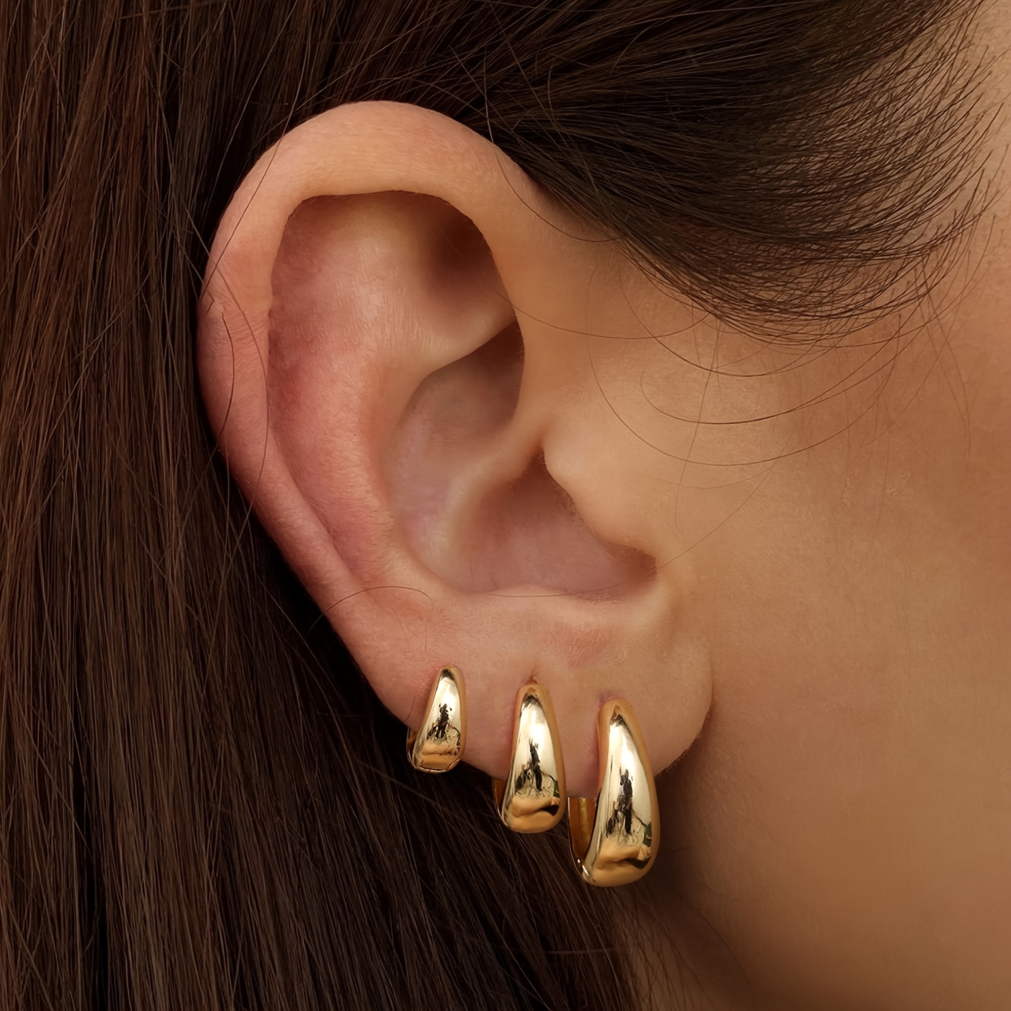 3 pairs womens hoop earrings thick hoops small hoop set lightweight hoop earrings golden silvery ladies jewelry gift Product details 0